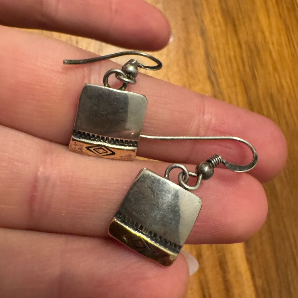 Sterling Silver and 14K Gold Square Dangle Earrings by J.C. Case & Company